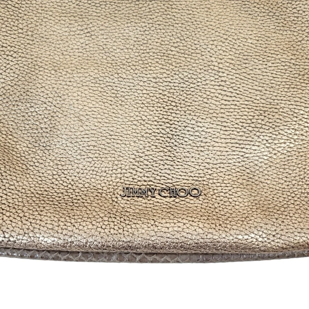Jimmy Choo Zoe Gold Leather & Snakeskin Hobo